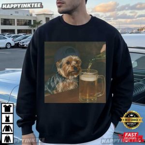 Yorkie Drinking Beer Silly Yorkshire Dog Lover Meme T Shirt (1)