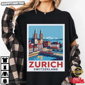 Zurich Switzerland Grossmunster River City Pride Travel T Shirt (4)