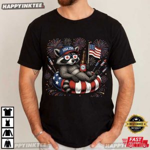 Raccoon Drinking Beer Fireworks America 250th 4th Of July T Shirt (1)