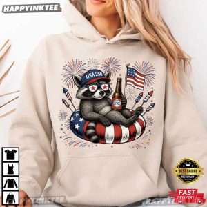 Raccoon Drinking Beer Fireworks America 250th 4th Of July T Shirt (2)