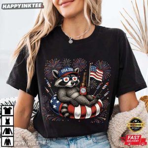 Raccoon Drinking Beer Fireworks America 250th 4th Of July T Shirt (3)