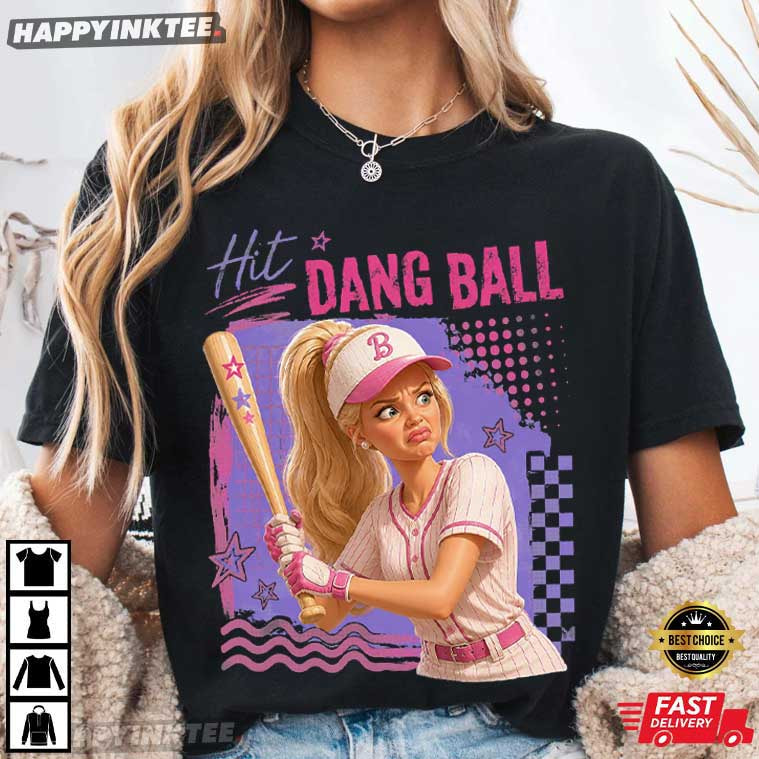 Hit The Dang Ball Funny Baseball Pink Doll Face Meme T-Shirt Hit The Dang Ball Funny Baseball Pink Doll Face Meme T-Shirt