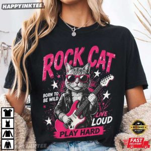 Rock Cat Playing Guitar Born To Be Wild Live Loud Play Hard T Shirt (4)