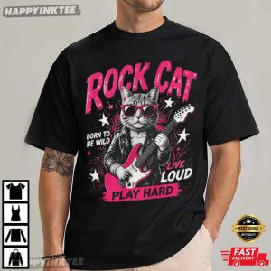 Rock Cat Playing Guitar Born To Be Wild Live Loud Play Hard T Shirt (3)