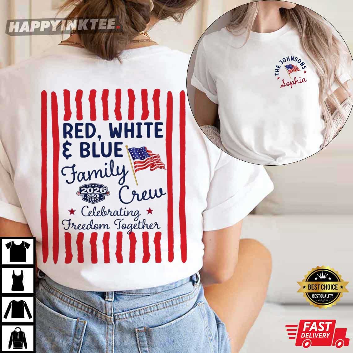 Custom Family Red White and Blue Family Crew Matching 4th of July T-Shirt Custom Family Red White and Blue Family Crew Matching 4th of July T-Shirt