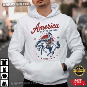 America Land of the Free Since 1776 Vintage Cowboy Patriotic T Shirt (2)