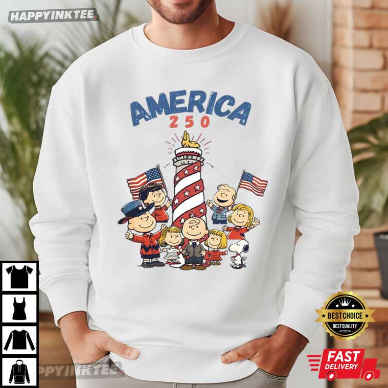 Peanuts Gang America 250th 4th of July Cartoon T-Shirt Peanuts Gang America 250th 4th of July Cartoon T-Shirt