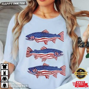 Patriotic Fish American Flag 4th of July T Shirt (1)