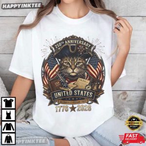 United States 250th Anniversary Patriotic Cat 4th of July T Shirt (1)