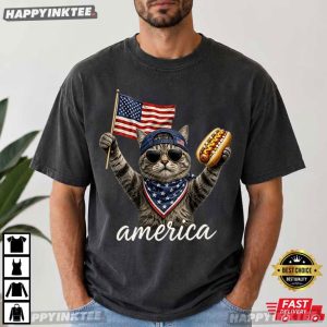 Cool Cat Hot Dog America Flag Funny Patriotic 4th of July Gift T Shirt (4)