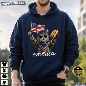 Cool Cat Hot Dog America Flag Funny Patriotic 4th of July Gift T Shirt (2)