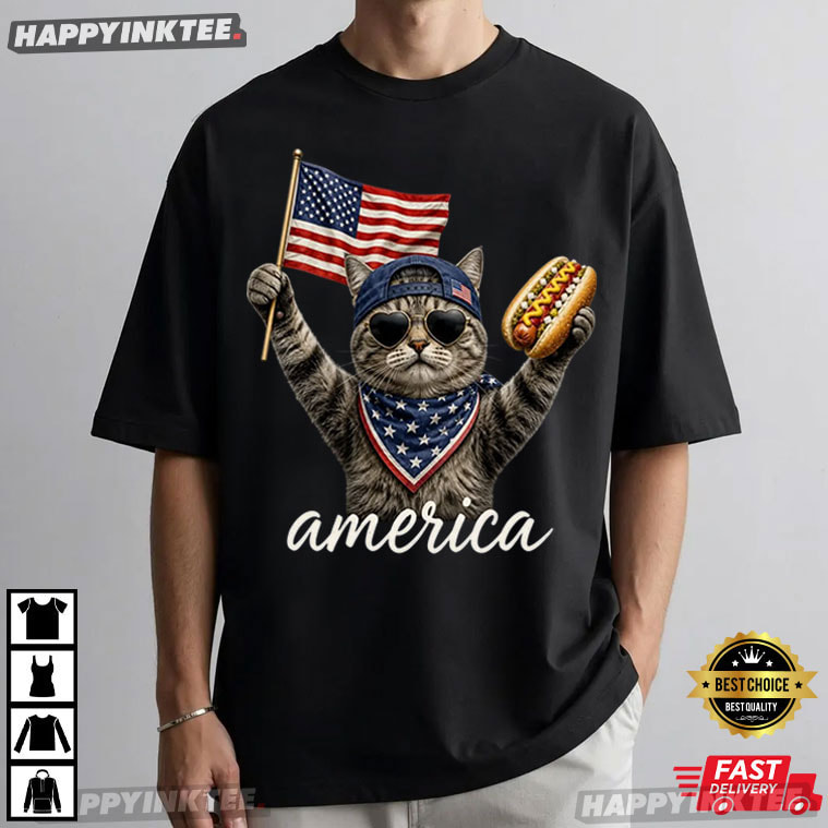 Cool Cat Hot Dog America Flag Funny Patriotic 4th of July Gift T-Shirt Cool Cat Hot Dog America Flag Funny Patriotic 4th of July Gift T-Shirt