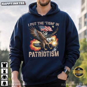 I Put The Tism In Patriotism Raccoon Bald Eagle Funny 4th of July T Shirt (1)