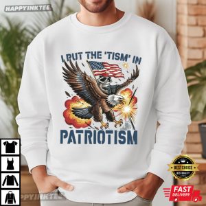 I Put The Tism In Patriotism Raccoon Bald Eagle Funny 4th of July T Shirt (2)