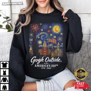 Gogh Outside America's 250th Anniversary Starry Night 4th of July T Shirt (1)