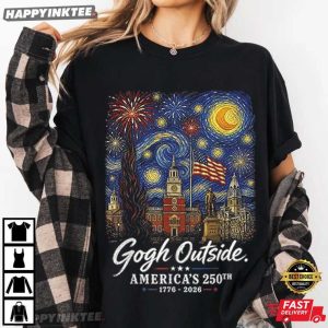 Gogh Outside America's 250th Anniversary Starry Night 4th of July T Shirt (3)