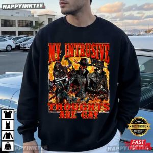 My Intrusive Thoughts Are Gay Queer Pride Skeleton Cowboy LGBTQ T Shirt (2)
