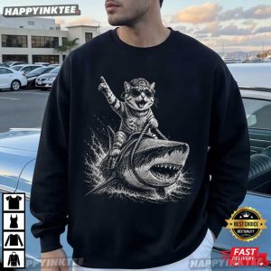 Hell Yeah Cat Shark Rider Funny Ocean Meme T Shirt (1)