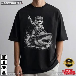 Hell Yeah Cat Shark Rider Funny Ocean Meme T Shirt (3)