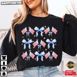 Coquette Bow American Flag Patriotic 4th of July T Shirt (1)
