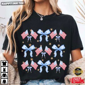 Coquette Bow American Flag Patriotic 4th of July T Shirt (3)