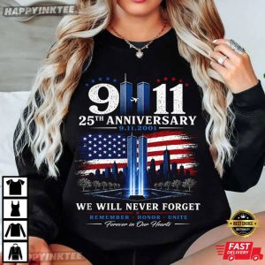 We Will Never Forget 9 11 25th Anniversary Twin Towers T Shirt (1)