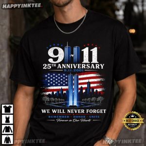 We Will Never Forget 9 11 25th Anniversary Twin Towers T Shirt (4)