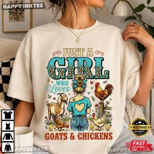 Just A Girl Who Loves Goats And Chickens Cute Animal Lover T Shirt (4)