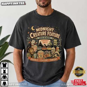 Midnight Creature Feature Vintage Halloween Monster T Shirt (4)