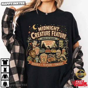 Midnight Creature Feature Vintage Halloween Monster T Shirt (1)