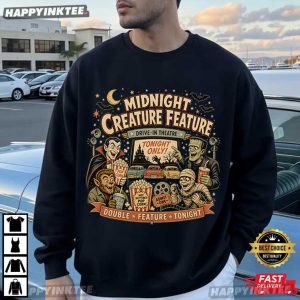 Midnight Creature Feature Vintage Halloween Monster T Shirt (2)