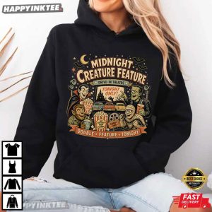 Midnight Creature Feature Vintage Halloween Monster T Shirt (3)