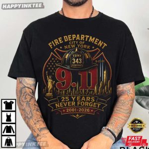 Fire Department City Of New York 911 25 Year Never Forget T Shirt (1)