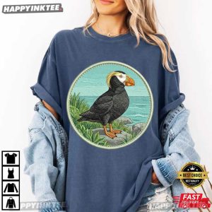 Tufted Puffin Coastal Wildlife Seabird Nature Not Real Patchwork T Shirt (4)