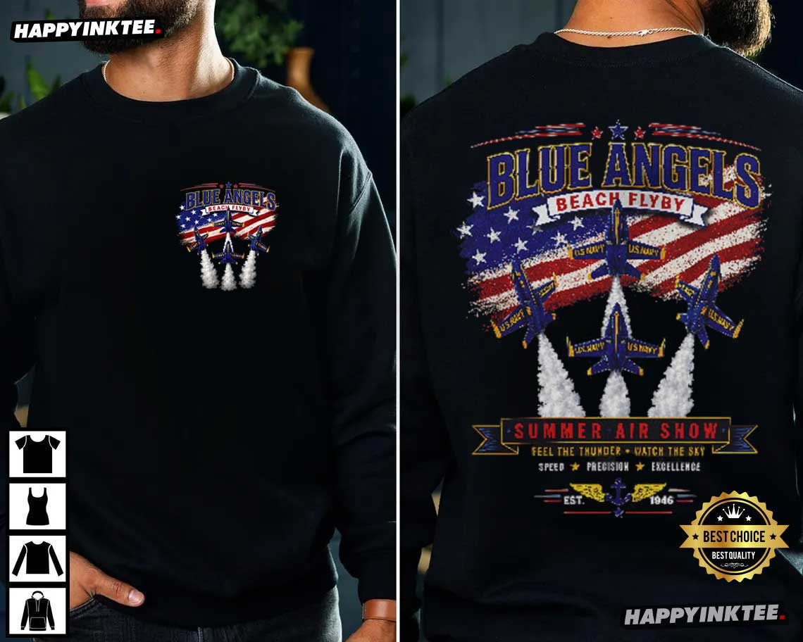 Blue Angels Beach Flyby Summer Air Show T-Shirt Blue Angels Beach Flyby Summer Air Show T-Shirt