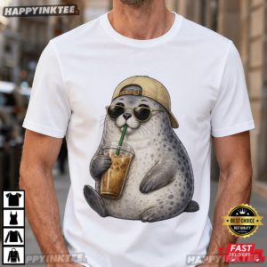 Neil The Seal Drinking Iced Coffee Animal Meme T Shirt (4)