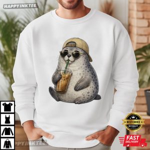 Neil The Seal Drinking Iced Coffee Animal Meme T Shirt (1)