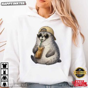 Neil The Seal Drinking Iced Coffee Animal Meme T Shirt (2)
