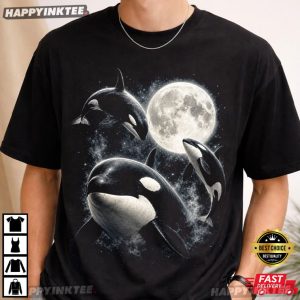 Three Orca Moon Killer Whale Ocean Wildlife T Shirt (1)