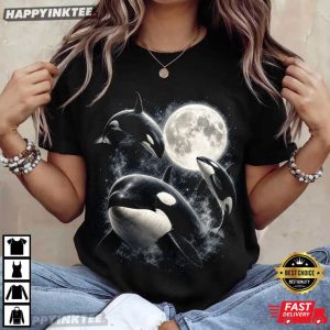 Three Orca Moon Killer Whale Ocean Wildlife T Shirt (2)