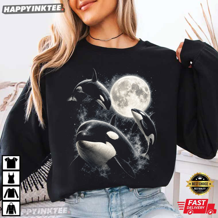 Three Orca Moon Killer Whale Ocean Wildlife T-Shirt Three Orca Moon Killer Whale Ocean Wildlife T-Shirt