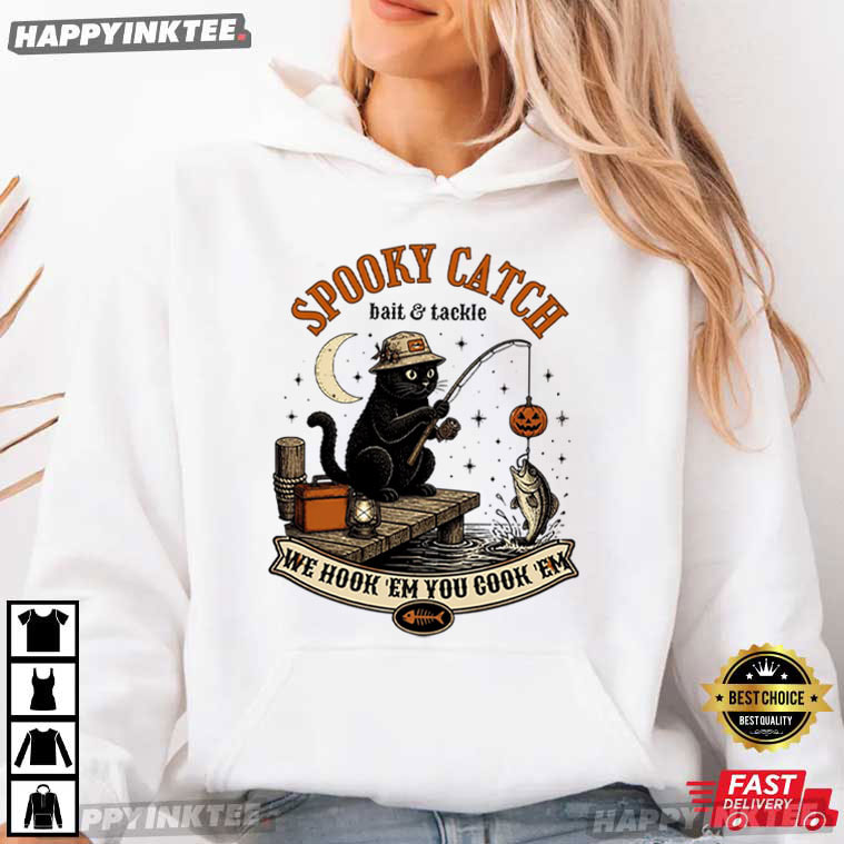 Spooky Catch Bait Tackle Black Cat Halloween Fishing Gift T-Shirt Spooky Catch Bait Tackle Black Cat Halloween Fishing Gift T-Shirt