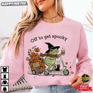 Halloween Frog Riding Scooter Off To Get Spooky Season Fall Gift T Shirt (1)