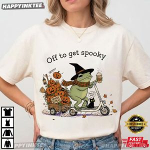 Halloween Frog Riding Scooter Off To Get Spooky Season Fall Gift T-Shirt