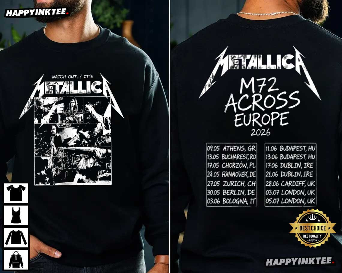 Metallica M72 Across Europe Tour Dates 2026 T-Shirt Metallica M72 Across Europe Tour Dates 2026 T-Shirt