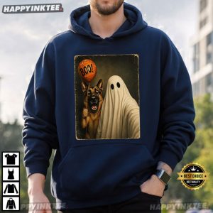 German Shepherd Ghost Selfie Boo Halloween Dog Meme T Shirt (4)