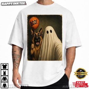 German Shepherd Ghost Selfie Boo Halloween Dog Meme T Shirt (1)