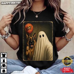 German Shepherd Ghost Selfie Boo Halloween Dog Meme T Shirt (2)