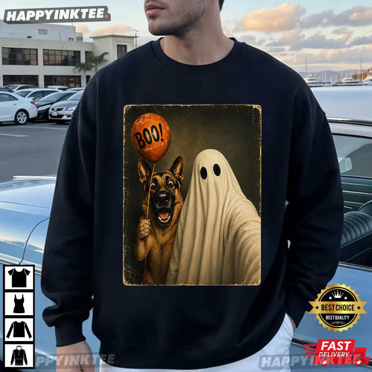 German Shepherd Ghost Selfie Boo Halloween Dog Meme T-Shirt German Shepherd Ghost Selfie Boo Halloween Dog Meme T-Shirt
