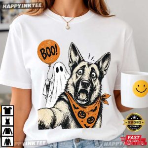 German Shepherd Funny Ghost Selfie Halloween Dog Meme T Shirt (4)